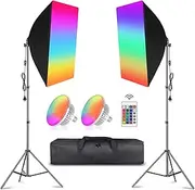 MSKIRA Softbox Lighting Kit Continuous Photography Lighting Kit 2x150W 3200-6000K Dimmable RGB LED Light Bulbs Soft Box Lights for Video Recording Filming Lights YouTube Portrait Product Shooting