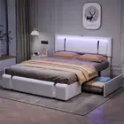 Levede Double Bed Frame Adjustable Headboard LED Lights Drawers USB Charge