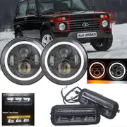 For Lada Niva 4x4 Led Headlight Round 7inch Halo With Daytime Running Lights Amber Turn Signal Lamp For Lada Niva 4x4 1995+ Yalo Style 3 Set
