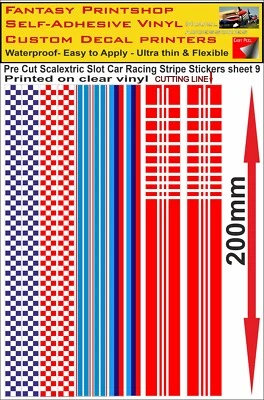 SCALEXTRIC SLOT CAR DECALS TRANSFERS Pre Cut STICKERS RACING STRIPES sheet 9