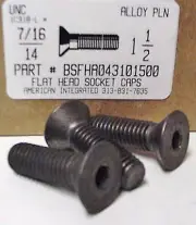 7/16-14x1-1/2 Flat Head Hex Socket Cap Screws Alloy Steel Black (5)