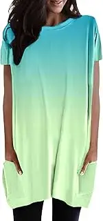 [Generic] Summer Tops Baggy Going Out Round Neck Plus Size Fashion Tops for Women, Sky Blue, XX-Large