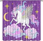 Purple Unicorn Curtains for Kids Room, Magical Dreamy Cartoon Unicorn Clouds Stars Print Rod Pocket Window Treatments Drapes for Nursery Princess Bedroom,Gifts for Kids42x45in