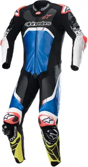 Alpinestars GP Tech V4, leather suit 1pcs. perforated , color: Black/Blue/Neon-Yellow , size: 46