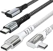 [Fasgear] USB C to USB C Cable 6FT, 2 Pack 100W 5A PD Fast Charge Type C Cable 90 Degree Compatible with Mac-Book Pro, i-Pad Pro 2022 Galaxy S24 Ultra S20, Pixel 3 XL, Huawei Switch, XPS (Black,Grey)