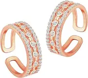 [Aheli] Cubic Zirconia Studded Rose Gold Plated Adjustable Toe Ring Fancy Bichiya Jewellery for Women Design 1, Brass, No Gemstone