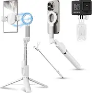 JJC Magnetic Selfie Stick Mini Tripod, Travel Extendable Phone Selfie Stick with Phone Clamp Tripod Stand 180° Rotation for iPhone 15 14 13 12 Pro Max Mini Smartphone Gopro DJI Action Camera