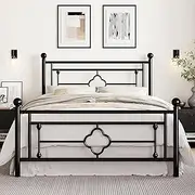 SHA CERLIN 14 Inches Full Size Metal Platform Bed Frame/Vintage Iron-Art Headboard and Footboard/Mattress Foundation for Storage/No Box Spring Needed/Noise-Free/Easy Assembly/Black