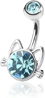[Pierced Owl] 14GA 316L Stainless Steel CZ Crystal Cat Belly Button Ring
