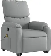 'vidaXL Stand Up Massage Recliner Chair with Power Lift and Manual Recline Function, 6-Point Vibration Massage, Comfortable Seat, Durable Light Grey Fabric