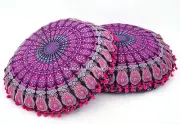 2 PC Indian Mandala Round Floor Pillow Cover Tapestry Cushion Cover Ottoman Pouf