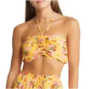 New ~ ROXY ~ Chamois Pressed Flowers Island Hops Bandeau Crop Top 100% VISCOSE S
