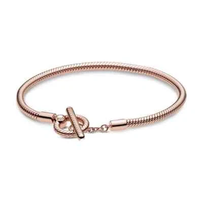 New Pandora Moments T-Bar Snake Chain Bracelet, Rose Gold-Plated -589087C00-16