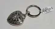 Brighton FLORAL HEART Silver Crystal Large Photo Locket Key Ring, NWT