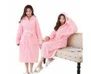 Women Bathrobe Long Winter Warm Wearable Bathrobe Pink