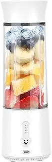 Vortex A7-White BPA free FDA CE Rohs FCC compliant PCTG food grade rechargeable Six stainless steel blades switch lock 500ml single smoothies fruit juice fast blending time portable blender(WHITE)