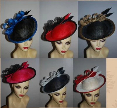STUNNING SAUCER FASCINATOR WITH SINAMAY LOOPS &FEATHER ARROWHEADS ASCOT WEDDING