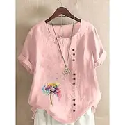 Women's Blouse Floral Graphic Stylish Casual Short Sleeve Crew Neck Regular Tops Daily Going out Buttons Print White Pink Purple Brown Green Summer Spring