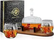 NutriChef Glass Whiskey Decanter - 750ml Barrel Whiskey Carafe Alcohol Decanter Set with Glasses, Liquor Decanter w/Stopper & Base, for Brandy Wine Cognac Rum Gin Scotch Bourbon - NCGDS19