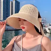 [Ling88] Women's Sun Hat Summer Ladies Hats and Caps Uv Protection Straw Hat Sombrero Playa Beach Hats Women Hollow Out Bandage Wide Brim Visor Sun Hat-4