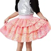 [Mirawise] Girls Metallic Sequin Skirt Ruffle Sparkle Shiny Skirts Dance Outfit Party Elastic Waist 3-Layers Skorts Size 6-13