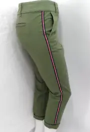 "LOFT" OLIVE GREEN MODERN STRIPED SIDES CROP LEGS CASUAL CHINO PANTS SIZE: 4 NWT