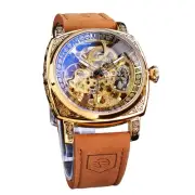 Watches for Man, Square Retro Mechanical Watch Self-Wind Carved, Skeleton Aut...