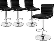 ALFORDSON 4pcs PU Leather Bar Stool, Kitchen Barstools with Swivel Seat in 62-83cm Adjustable Height Home Bar Counter Dining Chairs with Footrest & Floor Protector, Black