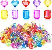 BOARDFEB 120 Pcs Gem Rings Acrylic Jewel Rings Colorful Gemstone Rings Dress Up Rings Play Diamond Ring Toys for Goodie Bag Filler Princess Birthday Party Favors, Acrylic, No Gemstone