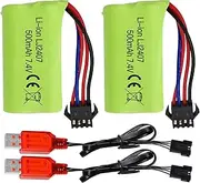 2PCS 7.4V 500mah SM-4P Plug Charging Battery with USB Charging Cable for EC16 DE85 RC Toy Car Model Off-Road Vehicle Battery M416 Electric Gel Ball Blaster Backup Battery