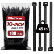 Zip Ties 10 inch (100 Pack), Black Cable Ties, 45lb Tensile Strength, Wire Ti...