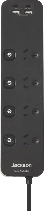 Jackson 4 Way Fast Charge USB-C/A Surge Protected Powerboard