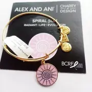 Alex and Ani Spiral Sun Bangle Bracelet Pink charm Yellow Gold tone NWT