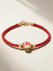 [Lauren Rubinski] Lauren Rubinski - Mushroom 14-karat Gold, Enamel And Leather Bracelet - Red - One size One size Red