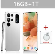 2024 Original S24 Ultra Smartphone 5G 7.0HD 16G+1T Dual Sim Cellphones Android Cell Phone Face Recognition 7000mAh Mobile Phone White 16G 1TB EJ