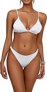 [geluboao] Thong Bikini Sets for Women Sexy Cross Criss Tie Back Triangle Bikini Cheeky High Cut Swimsuits 2 Piece, White, X-Large