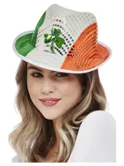 Paddys Day Irish Flag Sequin Trilby Hat