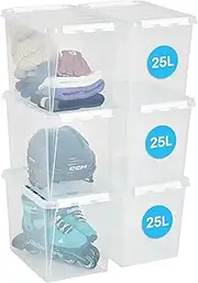 [SmartStore] 6x Plastic Storage Box with Lid 25L (40x30x32cm)|Plastic Storage Drawers with Lid|Food-Safe Material|Kitchen & Organisation|BPA-Free|Durable Container for Home & Office|10-Year Warranty