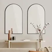 [OIKITURE] Arched Wall Mirror 2PCS Wall Mirrors Decorative Arched Vanity Mirror Home Decro, Black Frame, 86 x 50cm