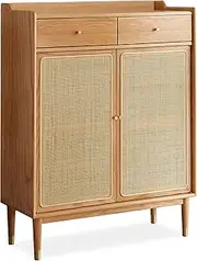 MIUZ 4 Tier Shoes Cabinet Storage Shoe Box Organiser Rack with Shelves Drawers Wardrobe Solid Oak