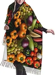 [DRTGEDS] Variety Fresh Vegetables Fruits Scarfs For Women Fall Winter Scarves Pashmina Shawls And Wraps For Christmas Gift