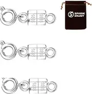 SPARIK ENJOY Magnetic Necklace Clasps and Closures - 925 Silver Plated Tube Lock Connectors for Layered Bracelet Jewelry Multi Strands Crafts Necklace Spacer Clasp (3 pcs 925 Sliver)