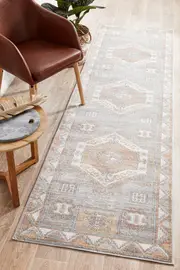 Abode Rug Culture Grey & Peach Aztec Durable Runner Rug