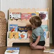 CAALMA Montessori Bookshelf - Scalloped Front Facing Wood Bookshelf for Kids and Toddlers - Child Wooden Book Shelf