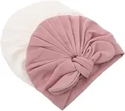 [Healeved] 2pcs Soft Stretchy Turban Hats with Bow Newborn Nursery Hospital Caps Bonnets Beanies for Baby Girls Infants Toddlers