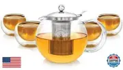 Teabloom Stovetop Safe Glass Teapot with Removable Infuser (40oz/1200ml) and