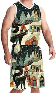 [KQNZT] Basketball Jersey for Men, Basketball Jersey for Women, Men's Lightweight Rec Tanks, Christmas Cartoon Santa Claus and Cat