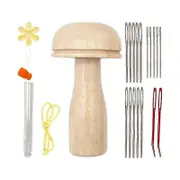 Wooden Darning Mushroom Needle Thread Kit Embroidery Accessories for DIY Hand Sewing Darning Socks Clothes Home Wood Color