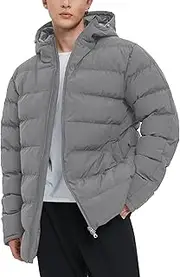 [Flygo] Mens Hooded Puffer Jacket Insulated Winter Waterproof Warm Coat Zipper Down Quilted Jackets