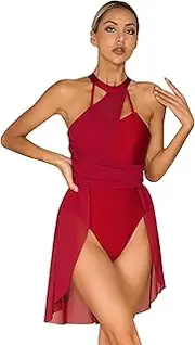 [Yruioon] Womens Chiffon Lyrical Dance Dress Patchwork Criss Back Dress Sleeveless Ballet Dancewear